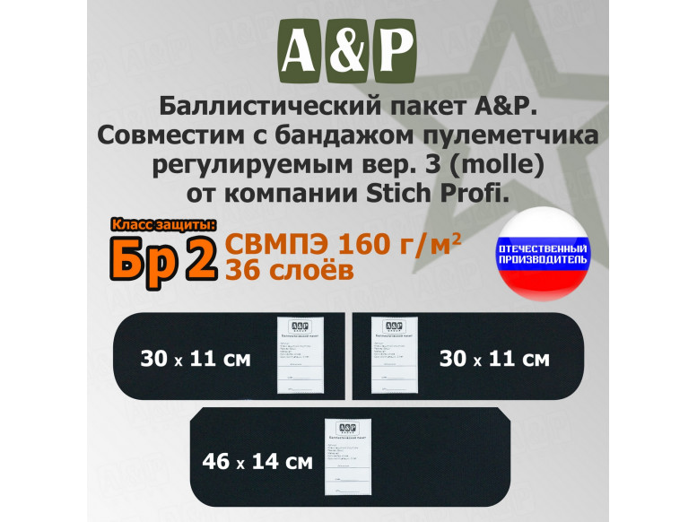 Баллистический пакет в бандаж пулеметчика регулируемый вер.3 (MOLLE) от Stich Profi. Класс защитной структуры Бр 2.